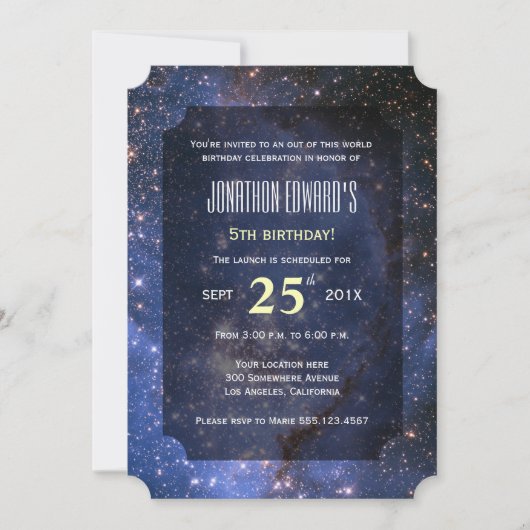 Night Sky/Space Theme Birthday Party Uitnodiging (Voorkant)