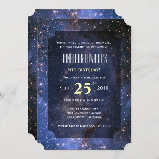 Night Sky/Space Theme Birthday Party Uitnodiging (Voorkant / Achterkant)