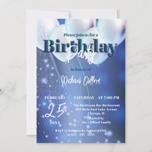 Night Sky Sparkles Blauwe & Witte Ballonnen Verjaa Kaart (Voorkant)