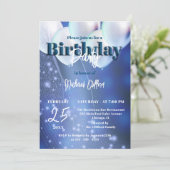 Night Sky Sparkles Blauwe & Witte Ballonnen Verjaa Kaart (Staand voorkant)