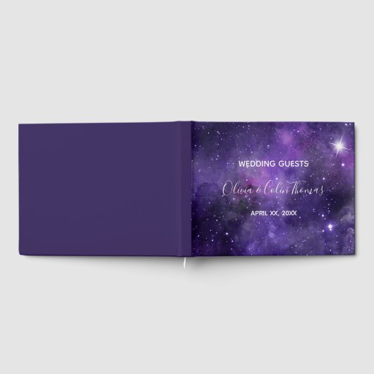 Night Sky Starlight Paarse bruiloft gastenboek (Volledig)