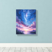 Night Sky | Starry Lake Purple Watercolor Canvas Afdruk (Insitu (Houten vloer))