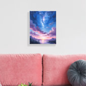 Night Sky | Starry Lake Purple Watercolor Canvas Afdruk (Insitu (Woonkamer))