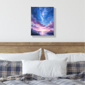 Night Sky | Starry Lake Purple Watercolor Canvas Afdruk (Insitu (Slaapkamer))