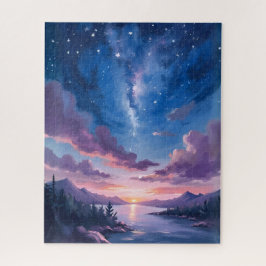 Night Sky | Starry Lake Purple Watercolor Legpuzzel