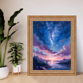 Night Sky | Starry Lake Purple Watercolor Poster
