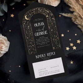 Night Sky Stars Celestial Arch Black Wedding All In One Uitnodiging