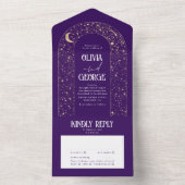 Night Sky Stars Celestial Arch Paarse bruiloft All In One Uitnodiging (Binnen)