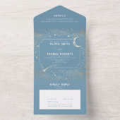 Night Sky Stars Celestial Dusty Blue Wedding All In One Uitnodiging (Binnen)