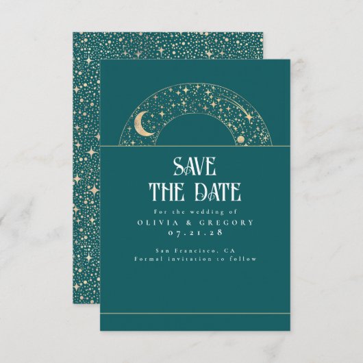 Night Sky Stars Celestial Sla de datum op Save The Date (Voorkant / Achterkant)