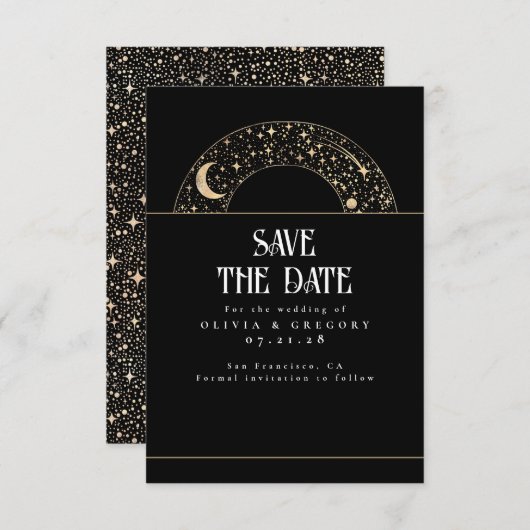 Night Sky Stars Celestial Sla de datum op Save The Date (Voorkant / Achterkant)