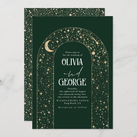 Night Sky Stars Emerald Green Hemelse Huwelijk Kaart (Voorkant / Achterkant)