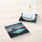 Night Sky Stars Fantasy Landschap Glazen Onderzetter (Schuin)