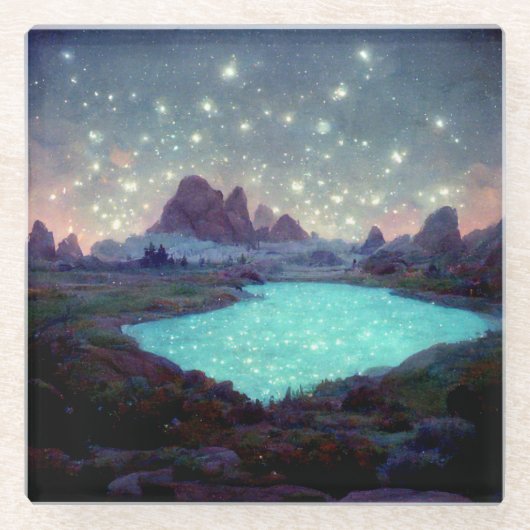 Night Sky Stars Fantasy Landschap Glazen Onderzetter (Voorkant)