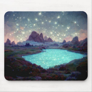 Night Sky Stars Fantasy Landschap Muismat