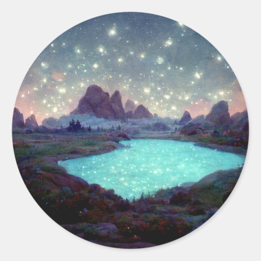 Night Sky Stars Fantasy Landschap Ronde Sticker (Voorkant)
