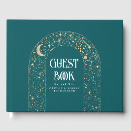 Night Sky Stars Hemelse Blauwgroen bruiloft Gastenboek
