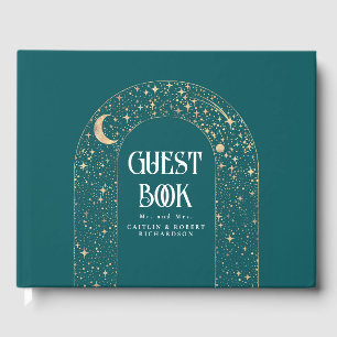 Night Sky Stars Hemelse Blauwgroen bruiloft Gastenboek