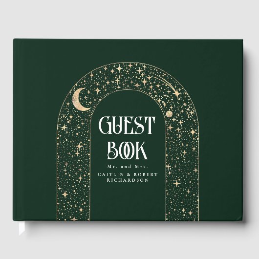 Night Sky Stars Hemelse Smaragdgroene bruiloft Gastenboek (Voorkant)
