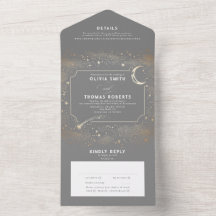 Night Sky Stars Moon Celestial Grey Wedding