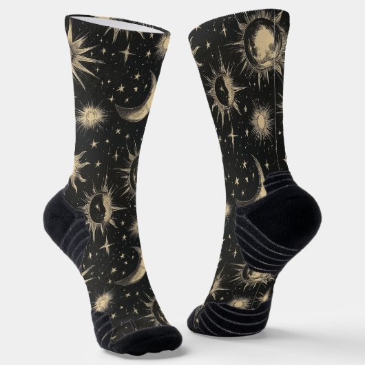 Night Sky Stars & Moon Krijt Tekenpatroon Sokken (Gebogen)