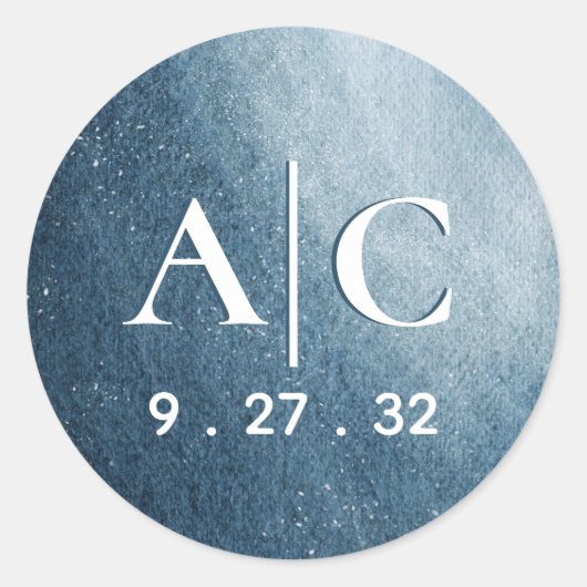 Night Sky Stars Navy Blue White Initialen Ronde Sticker (Voorkant)