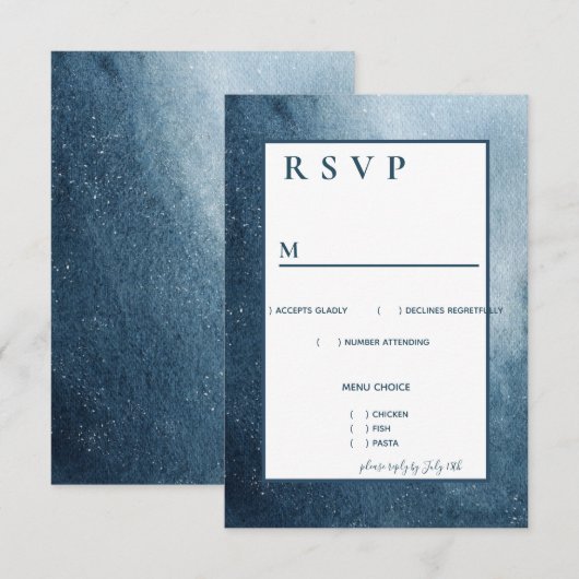 Night Sky Stars Navy Blue White Menu RSVP (Voorkant / Achterkant)