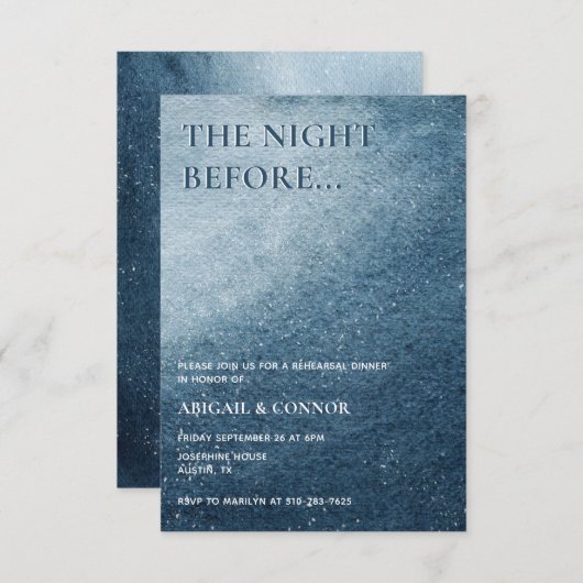 Night Sky Stars Navy Blue White Rehearsal Dinner Informatiekaartje (Voorkant / Achterkant)