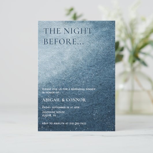 Night Sky Stars Navy Blue White Rehearsal Dinner Informatiekaartje (Staand voorkant)