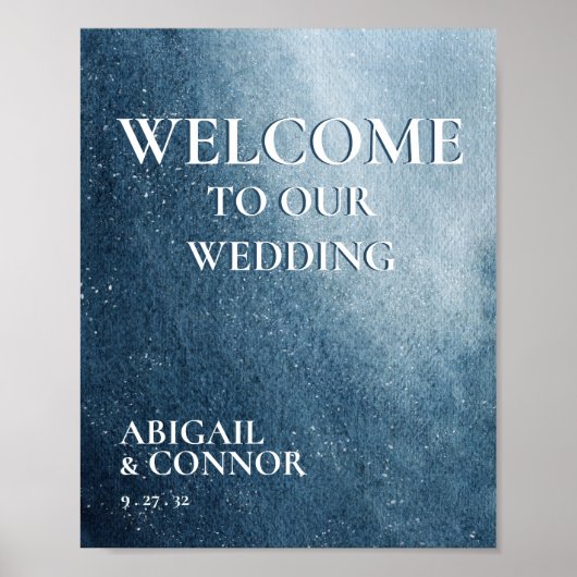 Night Sky Stars Navy Blue White Welkomstschuimbord Poster (Voorkant)