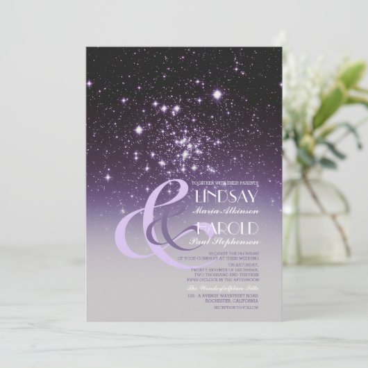 Night Sky Stars Romantische huwelijksuitnodigingen Kaart (Staand voorkant)