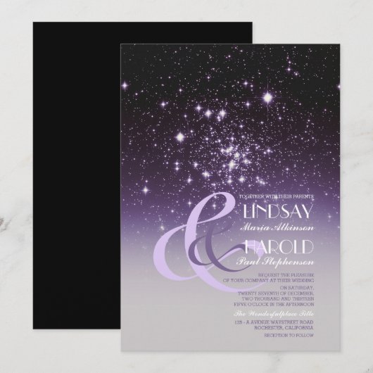 Night Sky Stars Romantische huwelijksuitnodigingen Kaart (Voorkant / Achterkant)