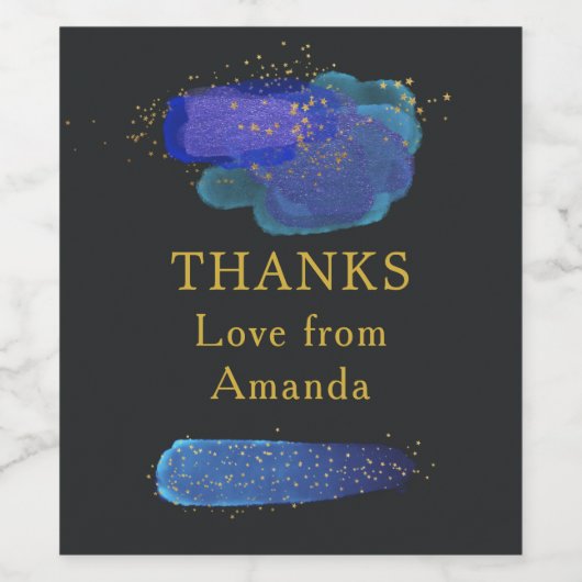 Night Sky Stars Space Fantasy Party Hartelijk dank Wijn Etiket (Enkel label)