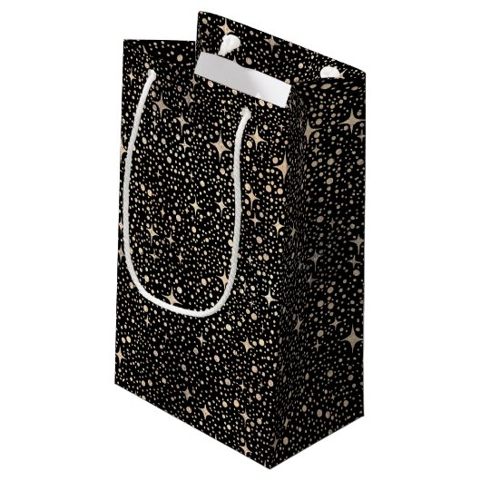 Night Sky Stars Zwart en Goud Klein Cadeauzakje (Achterkant Gekanteld)