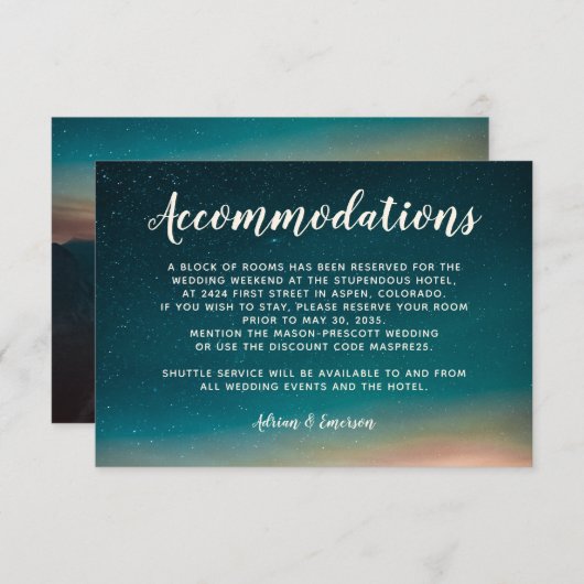 Night Sky Sterren Galaxy Sunset Mountain Bruiloft Informatiekaartje (Voorkant / Achterkant)