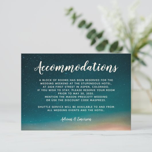 Night Sky Sterren Galaxy Sunset Mountain Bruiloft Informatiekaartje (Staand voorkant)