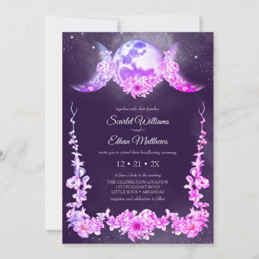 Night Sky Triple Moon Phases Paarse Handfasting Kaart (Voorkant)