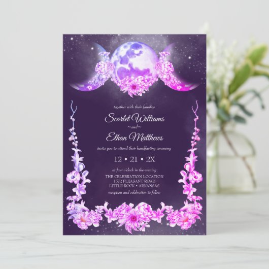 Night Sky Triple Moon Phases Paarse Handfasting Kaart