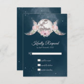Night Sky Triple Moon Pink & Blue Handfasting RSVP Kaartje (Voorkant / Achterkant)