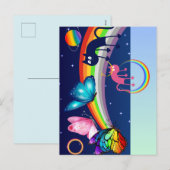 Night Sky, twee katten, vlinders en een regenboog Feestdagenkaart (Voorkant / Achterkant)