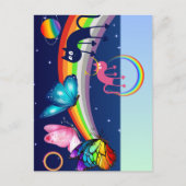 Night Sky, twee katten, vlinders en een regenboog Feestdagenkaart (Voorkant)