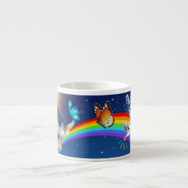 Night Sky, twee vogels, vlinders en een regenboog Espresso Kop
