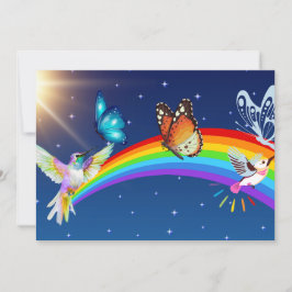 Night Sky, twee vogels, vlinders en een regenboog Kaart