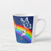 Night Sky, twee vogels, vlinders en een regenboog Latte Mok (Rechts)