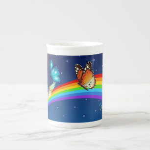 Night Sky, twee vogels, vlinders en een regenboog Porselein Kop