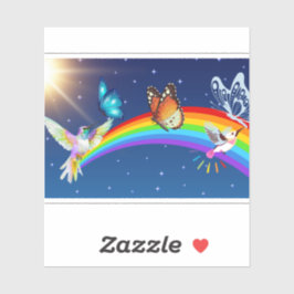 Night Sky, twee vogels, vlinders en een regenboog Sticker