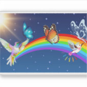 Night Sky, twee vogels, vlinders en een regenboog Sticker (Voorkant)