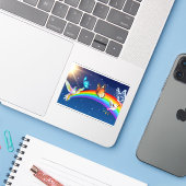 Night Sky, twee vogels, vlinders en een regenboog Sticker (Laptop met iPhone)