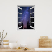 Night Sky Uitzicht Trompe l'oeil Fake Window Poster (Keuken)