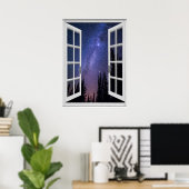 Night Sky Uitzicht Trompe l'oeil Fake Window Poster (Thuiskantoor)